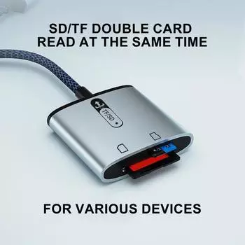 Lightweight SD Card Reader Plug And Play Aluminum Alloy Shell TF Card Reader 2 in 1 SD TF Card to USB Adapter синий