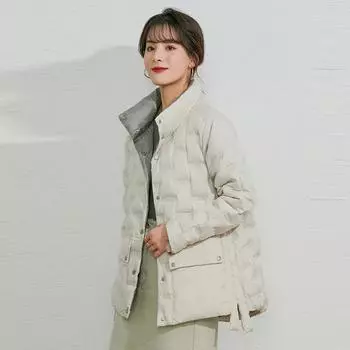 Lightweight short down jacket women s new winter glue-pressed stand-up collar design sense trendy white duck down jacket S розовый