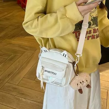 Легкая маленькая квадратная женская сумка через плечо студенческая сумка через плечо с рисунком белый