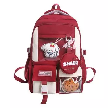 Lightweight Student Schoolbag Women s Large Capacity Travel Backpack Backpack красный