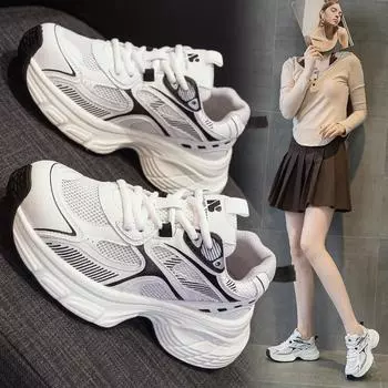 Lightweight thick bottom heightening mesh breathable pops shoes casual sneakers 35 белый