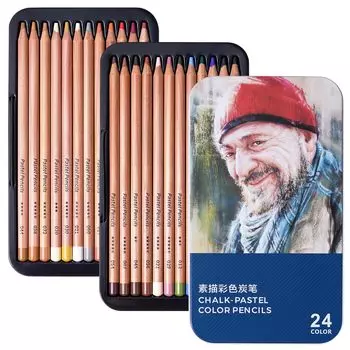 LIGHTWISH Professional Colored Charcoal 24 Colors Professional Pastel Pencil Soft Color Pencils for Beginners Artists Pencils, Set,