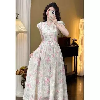 Lihua Shi Сладкое платье в стиле ретро, весенне-летние каникулы, морское платье с короткими рукавами L разноцветный