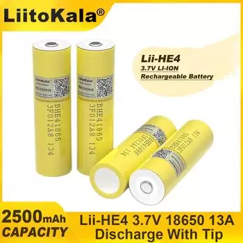 LiitoKala HE4 2500mAh Li-lon Battery 18650 3.7V Power Аккумуляторные батареи Max 20A,35A разрядка Для электронной сигареты + DIY TIP 1PCS