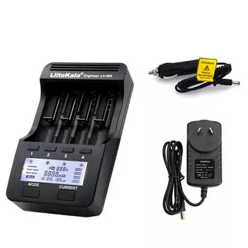 LiitoKala Lii-500 Интеллектуальное зарядное устройство с 4 слотами и автомобильным зарядным устройством с адаптером AU для 3,7 В Type1