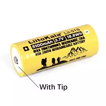 Liitokala Lii-51S 26650 20A rechargeable battery, 26650A lithium Batteries 3.7V 5100mA Suitable for flashlight+DIY Pointed 1PCS