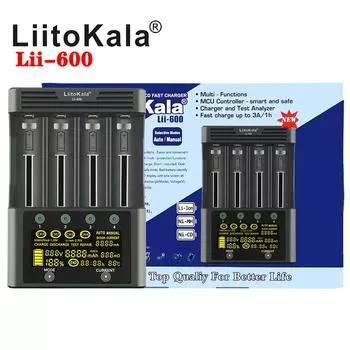 LiitoKala lii-600 Li-ion-3,7V Ni-MH1,2V Зарядное устройство для аккумулятора с 4 слотами, портативное портативное зарядное устройство с независимой зарядкой 18350 US Plug чёрный