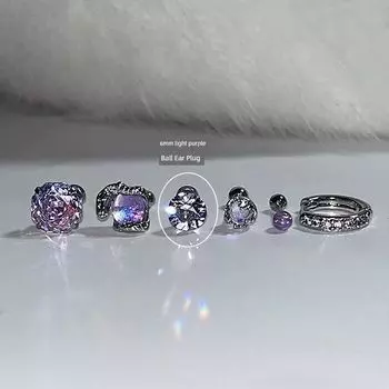 Like a Butterfly Blazing in the Wild, Dream Purple! Rose Cut Snake Pupil Titanium Steel Ear Bone Stud Moonlight Opal Earrings Twin Suit 6mm light purple one