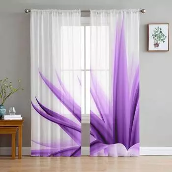 Lilac Flowers Abstract Desktop Art Chiffon Sheer Curtains for Living Room Bedroom Decoration Window Voiles Tulle Drapes Curtain W135 x H115cm x1&Rod Pocket