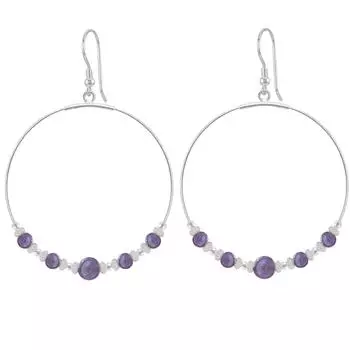 Лилия-Кристалл [Q4302] - Серебряные серьги ручной работы «Минералия» аметист серебро - 50 мм 6x6 мм