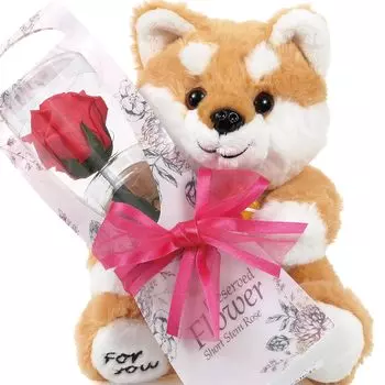 Лилит Эпис Сохраненный цветок 2024 года День уважения к пожилым Шиба-ину Мягкая игрушка Одиночная роза Подарок на празднование юбилея на день рождения Подарок [liLYS