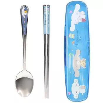 Lilpang Cinnamoroll, набор из прозрачного футляра для ложек из нержавеющей стали, разные цвета, ложка + палочки для еды + футляр, 1 комплект