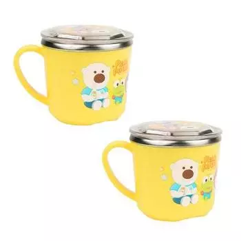 Lilpang Детская нескользящая чашка Pororo из нержавеющей стали 255 мл + набор крышек, разные цвета, 2 комплекта