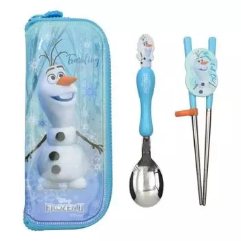 Lilpang Frozen 2 Olaf, ортодонтическая безопасная ложка из нержавеющей стали + набор футляров, разные цвета, ложка + палочки для еды + футляр, 1 комплект