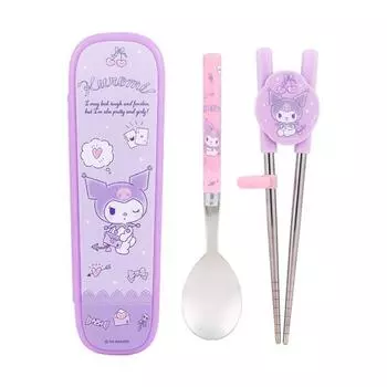 Lilpang Infant Sanrio Набор из двух предметов: палочки для еды из нержавеющей стали, ложка, футляр, разноцветный, футляр + ложка + палочки для еды, 1 набор, популярная корейская столовая посуда