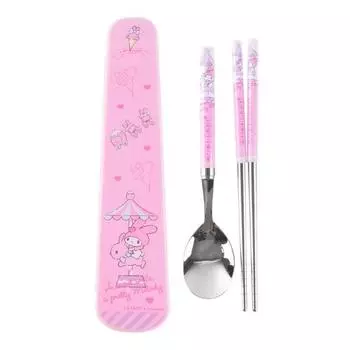 Lilpang My Melody Space Эффективный набор вакуумных ложек для младенцев MM6564, нежно-розовый, футляр + ложка + 1 палочки для еды, 1 комплект