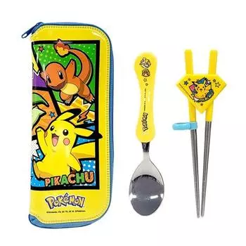 Lilpang Pokemon Wave, набор корректирующих палочек для еды с ложкой, комиксы, разные цвета, ложка + палочки для еды + футляр, 1 комплект
