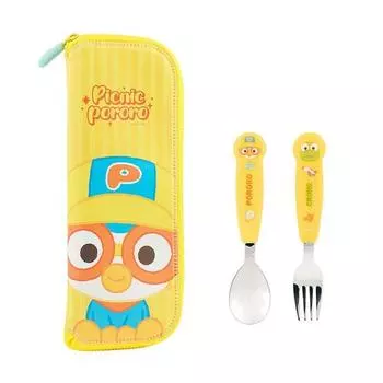 Lilpang Pororo, набор из 3 удобных высоких ложек, разные цвета, ложка + вилка + подставка для столовых приборов, 1 комплект