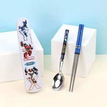 Lilpang Tobot Junior Slim Вакуумный футляр для ложек из нержавеющей стали 3P, разные цвета, ложка + палочки для еды + футляр, 1 комплект