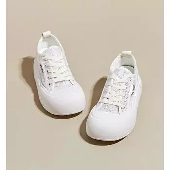 Lilun популярные маленькие белые туфли женские 2025 новые летние сетчатые дышащие уродливые милые большие головки хлеба на платформе повседневные туфли для доски 33 белый