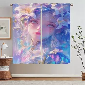 Lily Language Elegant Room Curtains for Living Room Window Sheer Curtains 2 Pcs Set Shade Curtain Tiebacks Blind Curls Blackout W50xH70cmx2pcs-CL