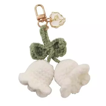 Lily of the Valley Keychain Pendant Headphone Bag Pouch Phone Decorations Handmade Flower Knitted Keyring Ornament Q2