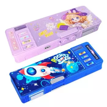 Lilybeauty Pencil Pencil Elementary School Password Pencil Sharpener Cute [2 Pack] Case, Case, Students, Girls, Boys, Double-sided Opening,