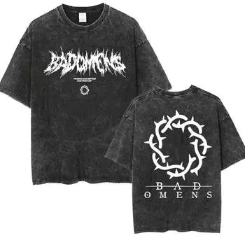 Limited Bad Omens Band Music Tour 2024 Washed Cotton T-shirt Unisex Men Women Short Sleeve Fashion Summer Vintage Tee S