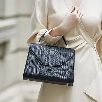 Limited Serpentine Pattern Real Leather Shoulder Bag for Women Business Bag Black Bags