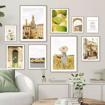 Лимонная ромашка, дверной автобус, горный город, цитаты, настенная живопись на холсте, постеры на скандинавскую тему и принты, настенные панно для декора гостиной A4 21X30cm No Framed