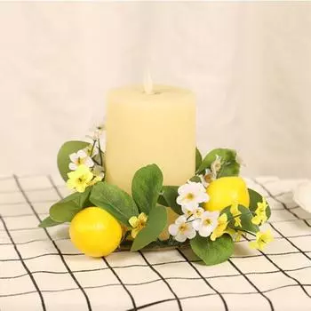Лимонный Цветочный Венок Свеча Кольцо Искусственные Листья Весенняя Зелень Гирлянда Столб Свеча Главная Свадьба Стол Центральное Украшение Lemon