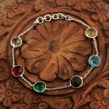 Лимонный топаз, Голубой топаз, Дымчатый кварц, Зеленый аметист Серебряный браслет Ювелирные изделия из стерлингового серебра 925 пробы