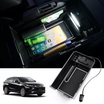 LIMSTYLE Toyota Harrier 80 Серия Консольный бокс 2 порта с USB зарядкой Светодиодная сенсорная подсветка Бокс для хранения в автомобиле Harrier Консольный лоток Хранение мелких предметов Легко
