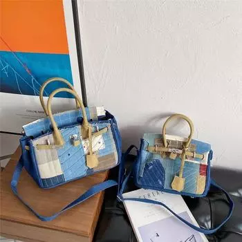 Lin Yun Zhou Yutong та же джинсовая платиновая сумка японский модный бренд женская сумка озорная модная нашивка сумка для нищих