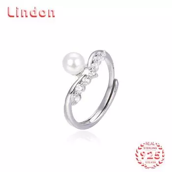 Lindon Classic Стерлингового Серебра 925 Циркон Синтетический Жемчуг Кольцо Женские Ювелирные Изделия Свадьба Обещание Партии Подарок серебряный