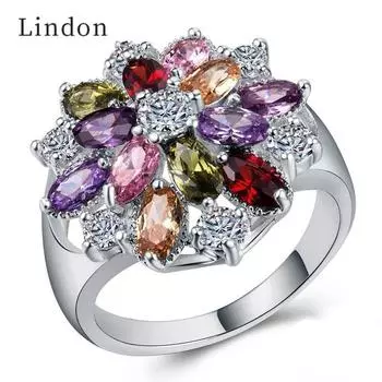 Lindon модное цветное кольцо в форме цветка с цирконием для женщин, подарок на свадьбу 6