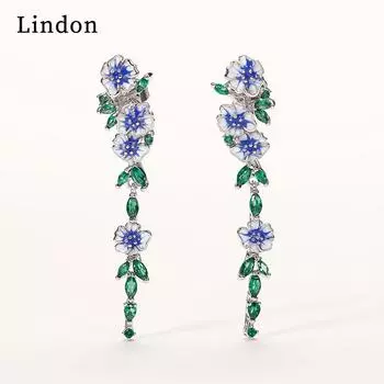 Lindon модные серьги-капли из медного сплава с цирконом для женщин, подарки на свадьбу синий/зелёный