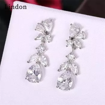 Lindon модные серьги-капли из медного сплава с цирконом для женщин, подарки на свадьбу серебряный