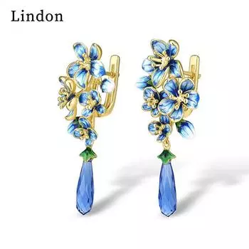 Lindon модные серьги-капли из медного сплава с цирконом для женщин, подарки на свадьбу синий