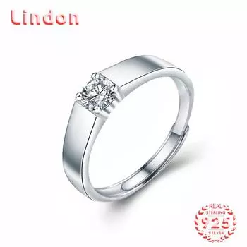Lindon Мужское классическое кольцо из стерлингового серебра 925 пробы с муассанитом, ювелирные изделия для джентльмена, свадебный подарок для вечеринки 0.5CT серебряный
