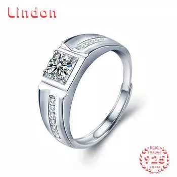 Lindon Мужское классическое кольцо из стерлингового серебра 925 пробы с муассанитом, ювелирные изделия для джентльмена, свадебный подарок для вечеринки 0.5CT серебряный