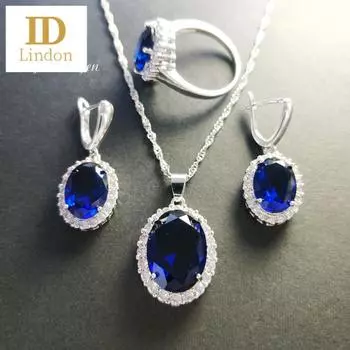 Lindon Роскошный дизайн Серебро 925 пробы ювелирные наборы для женщин Кольцо Серьги Ожерелье Сапфир Аметист Изумруд 6
