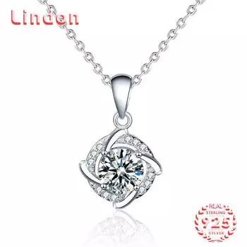 Lindon S925 из стерлингового серебра с муассанитом, роскошное индивидуальное ожерелье с подвеской, женское классическое ожерелье Tide Sugar, полное дикой цепочки на ключицы 1CT серебряный