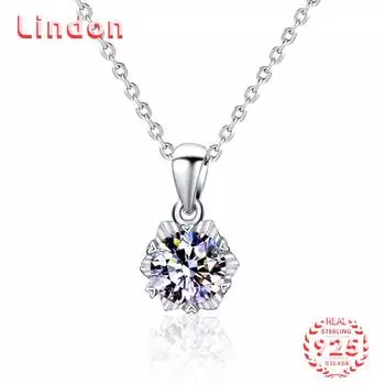 Lindon S925 из стерлингового серебра с муассанитом, роскошное индивидуальное ожерелье с подвеской, женское классическое ожерелье Tide Sugar, полное дикой цепочки на ключицы 1CT серебряный
