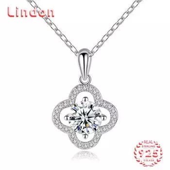 Lindon S925 из стерлингового серебра с муассанитом, роскошное индивидуальное ожерелье с подвеской, женское классическое ожерелье Tide Sugar, полное дикой цепочки на ключицы 1CT серебряный