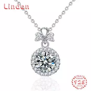 Lindon S925 из стерлингового серебра с муассанитом, роскошное индивидуальное ожерелье с подвеской, женское классическое ожерелье Tide Sugar, полное дикой цепочки на ключицы 1CT серебряный