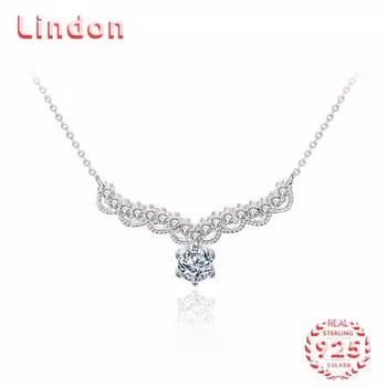 Lindon S925 из стерлингового серебра с муассанитом, роскошное индивидуальное ожерелье с подвеской, женское классическое ожерелье Tide Sugar, полное дикой цепочки на ключицы 0.5CT серебряный