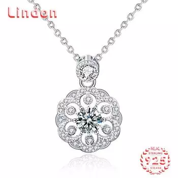 Lindon S925 из стерлингового серебра с муассанитом, роскошное индивидуальное ожерелье с подвеской, женское классическое ожерелье Tide Sugar, полное дикой цепочки на ключицы 0.5CT серебряный