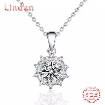 Lindon S925 из стерлингового серебра с муассанитом, роскошное индивидуальное ожерелье с подвеской, женское классическое ожерелье Tide Sugar, полное дикой цепочки на ключицы 1CT серебряный