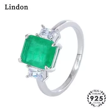 Линдон Стерлингового Серебра 925 Циркон 8*10 мм Прямоугольное Кольцо для Женщин Ювелирные Изделия Геометрия Винтаж Женский Подарок 6 зелёный